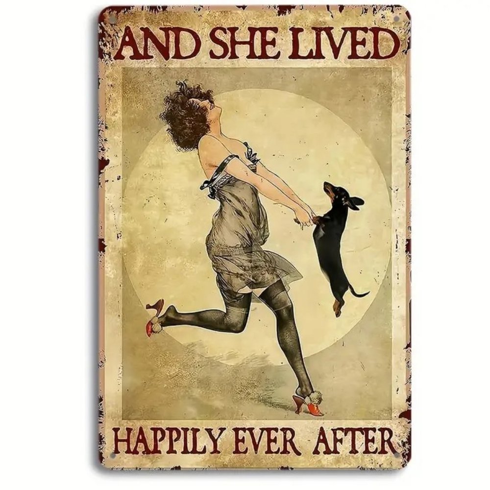 Metal Sign, Vintage Look-And She Lived Happily Ever After-Joyful Woman a…